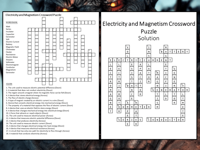 Electricity and magnetism crossword puzzle answer key